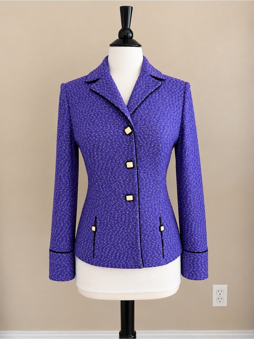 St. John Collection Marie Gray Purple Speckled Knit Blazer Size 6